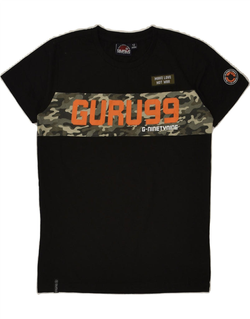 GURU Boys Graphic T-Shirt Top 11-12 Years Black Cotton | Vintage Guru | Thrift | Second-Hand Guru | Used Clothing | Messina Hembry 