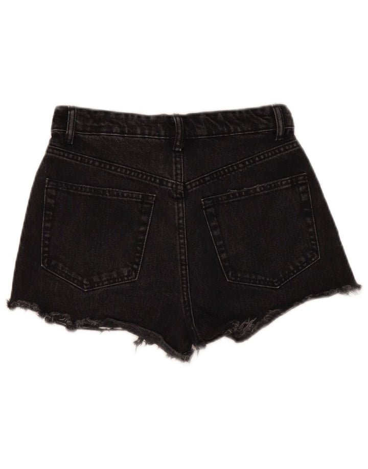 Zara Womens Distressed Denim Shorts EU 34 2XS W24  Black Cotton