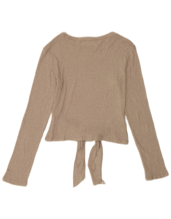 Zara Womens Top Long Sleeve UK 12 Medium Beige Viscose