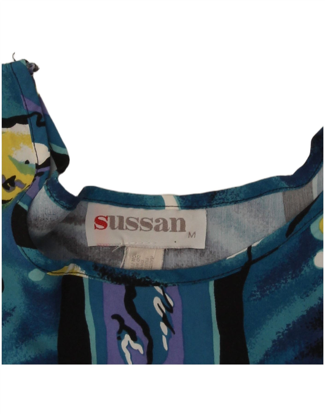 Vintage Womens Crop Abstract Pattern Blouse Top UK 12 Medium Blue
