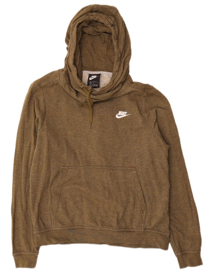 Nike Womens Hoodie Jumper UK 14 Medium Khaki Cotton