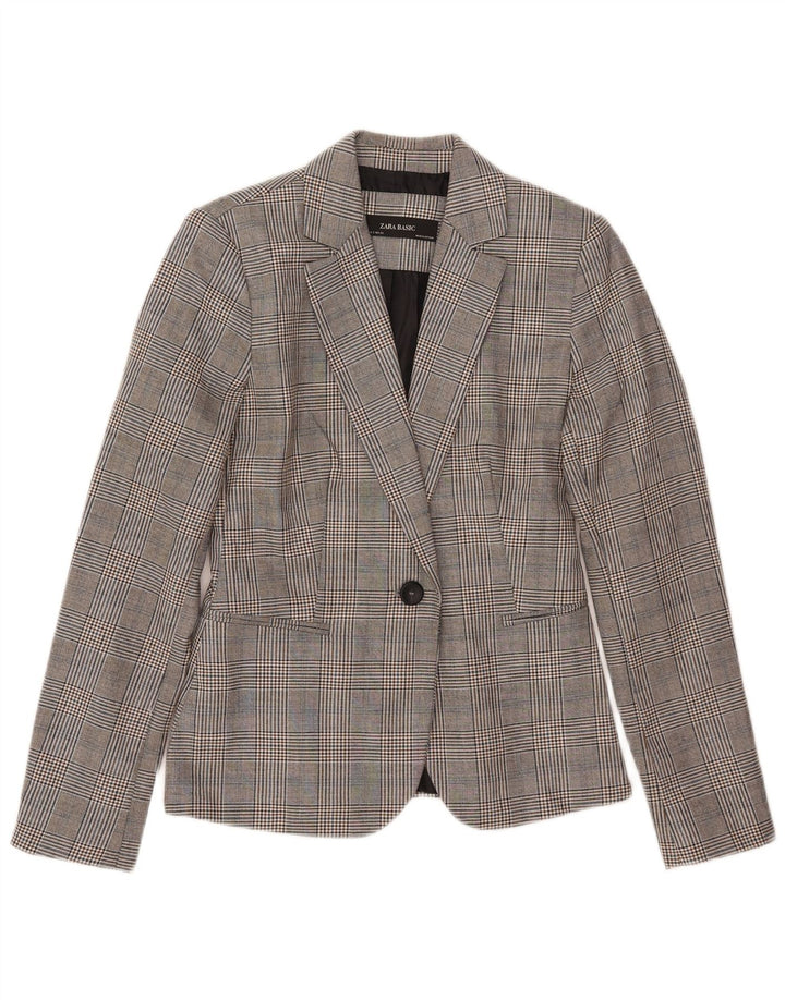 Zara Womens Blazer Jacket EU 34 2XS Grey Houndstooth Polyester