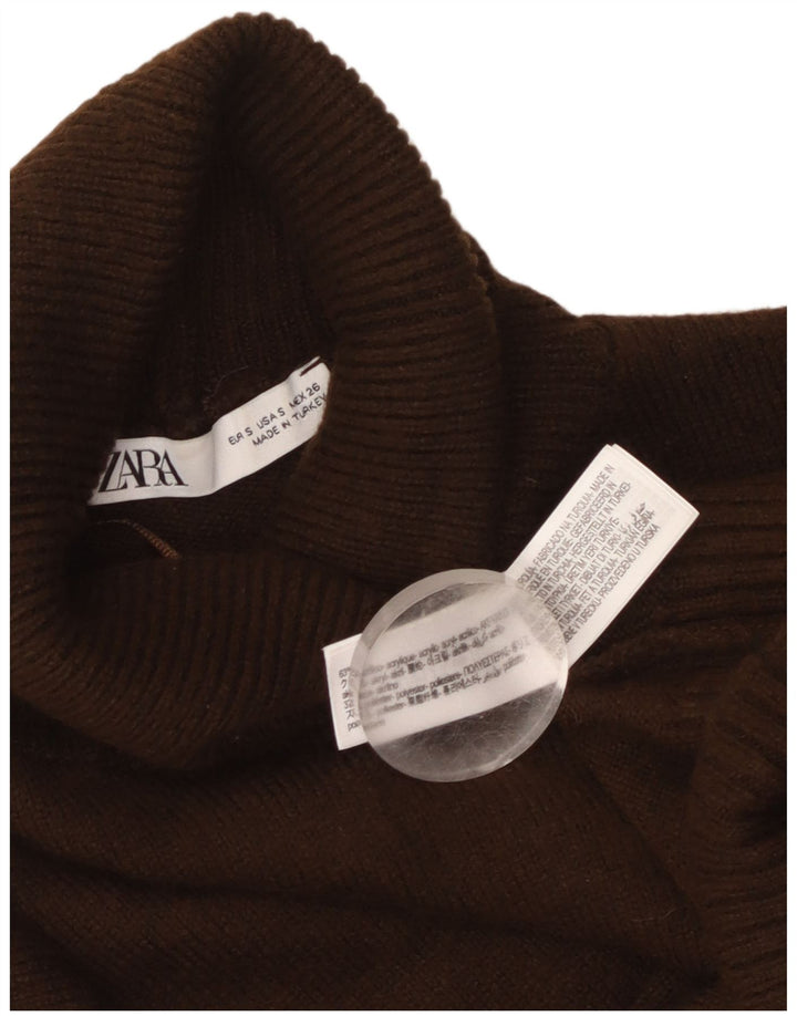 Zara Womens Oversized Crop Roll Neck Jumper Sweater UK 10 Small Brown