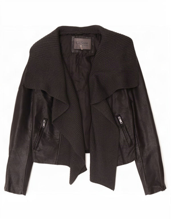 Cavalini Womens Open Faux Leather Biker Jacket UK 18 XL Black Polyurethane