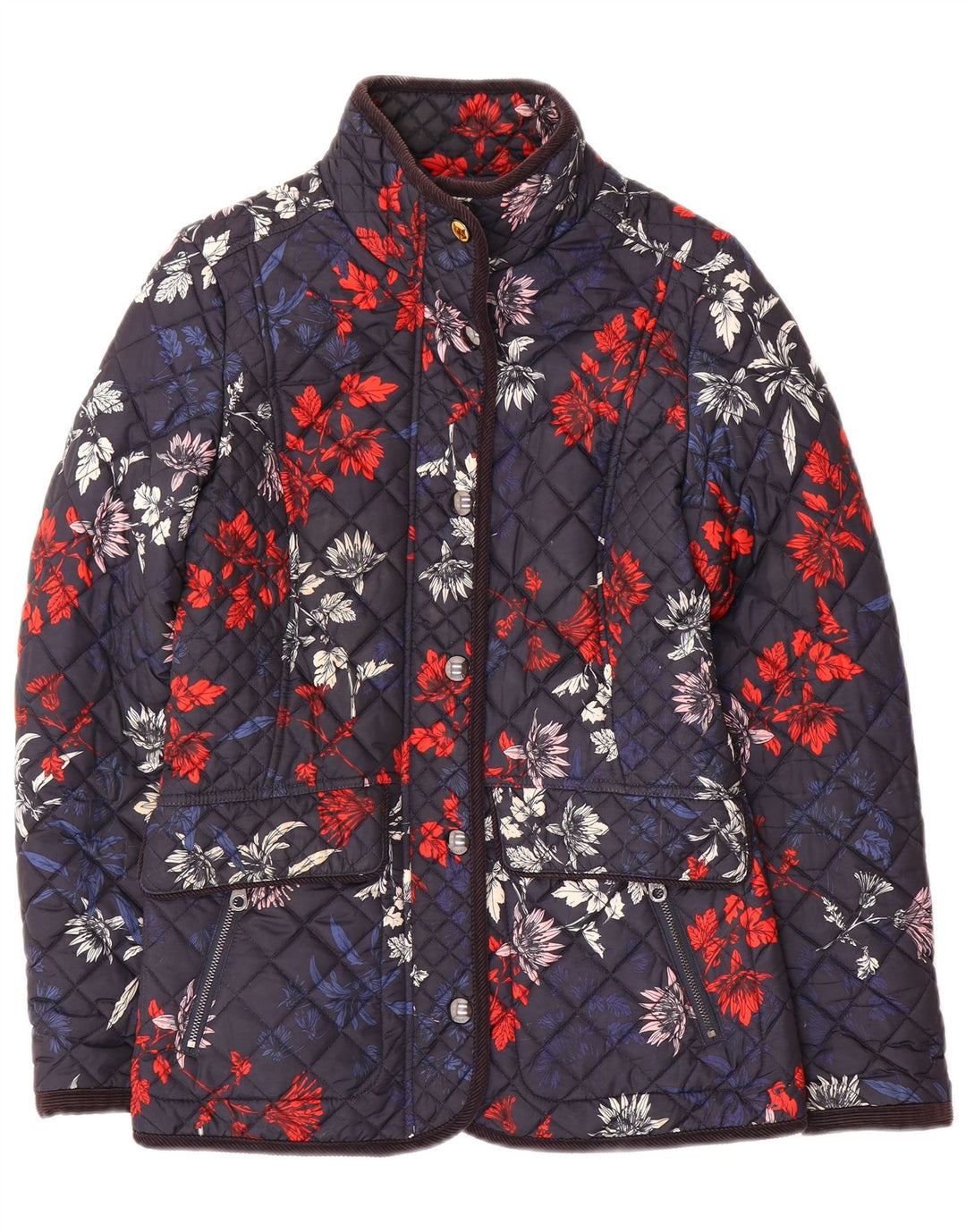 Joules Womens Quilted Jacket UK 8 Small Navy Blue Floral Polyamide