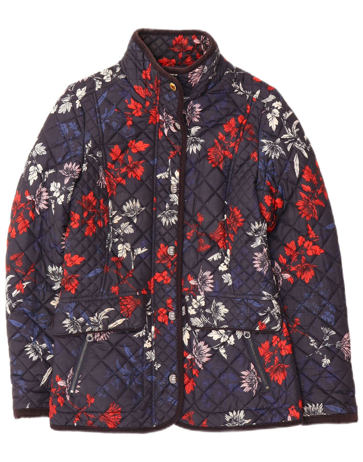 Joules Womens Quilted Jacket UK 8 Small Navy Blue Floral Polyamide