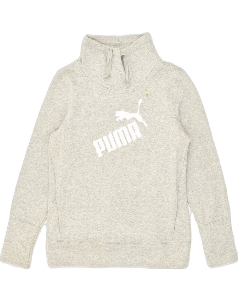 PUMA Womens Graphic Roll Neck Sweatshirt Jumper UK 14 Large Grey Cotton | Vintage Puma | Thrift | Second-Hand Puma | Used Clothing | Messina Hembry 