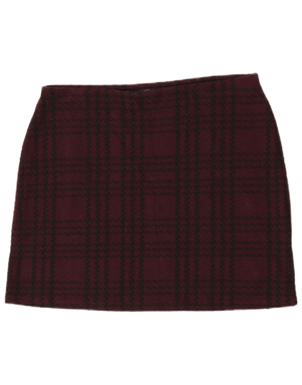 Marks & Spencer Womens Mini Skirt UK 16 Large W34 Burgundy Check Polyester