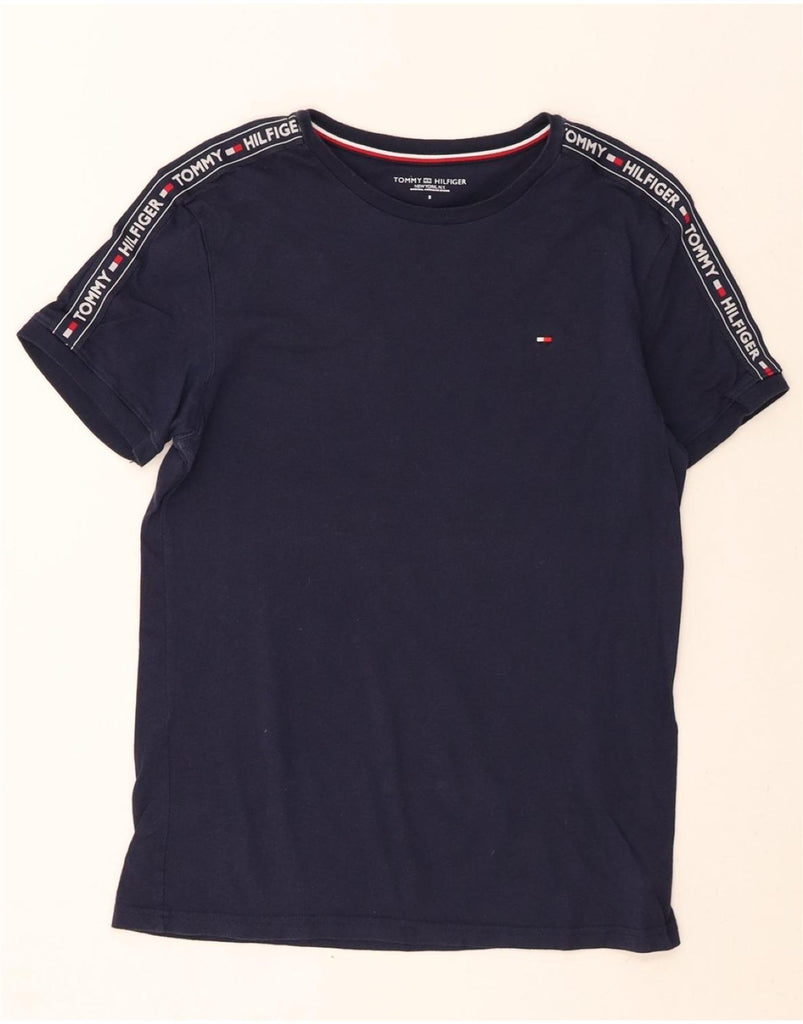 TOMMY HILFIGER Mens Graphic T-Shirt Top Small Navy Blue Cotton Vintage Tommy Hilfiger and Second-Hand Tommy Hilfiger from Messina Hembry 