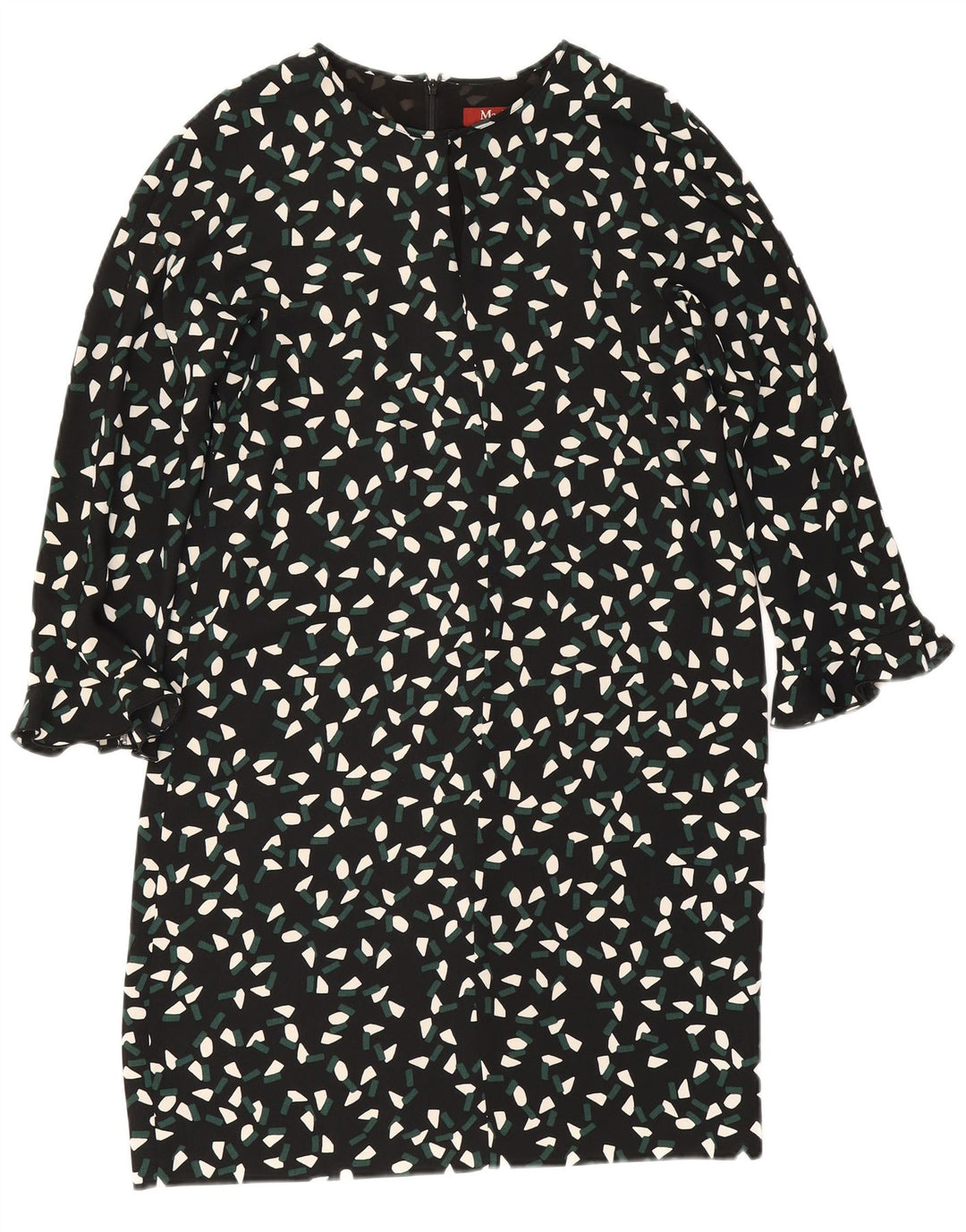 Max Mara Womens 3/4 Sleeve Shift Dress UK 8 Small Black Geometric Polyester