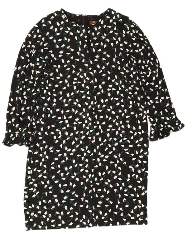 Max Mara Womens 3/4 Sleeve Shift Dress UK 8 Small Black Geometric Polyester
