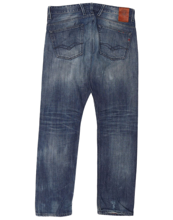 Replay Mens Straight Jeans W36 L32 Blue Cotton