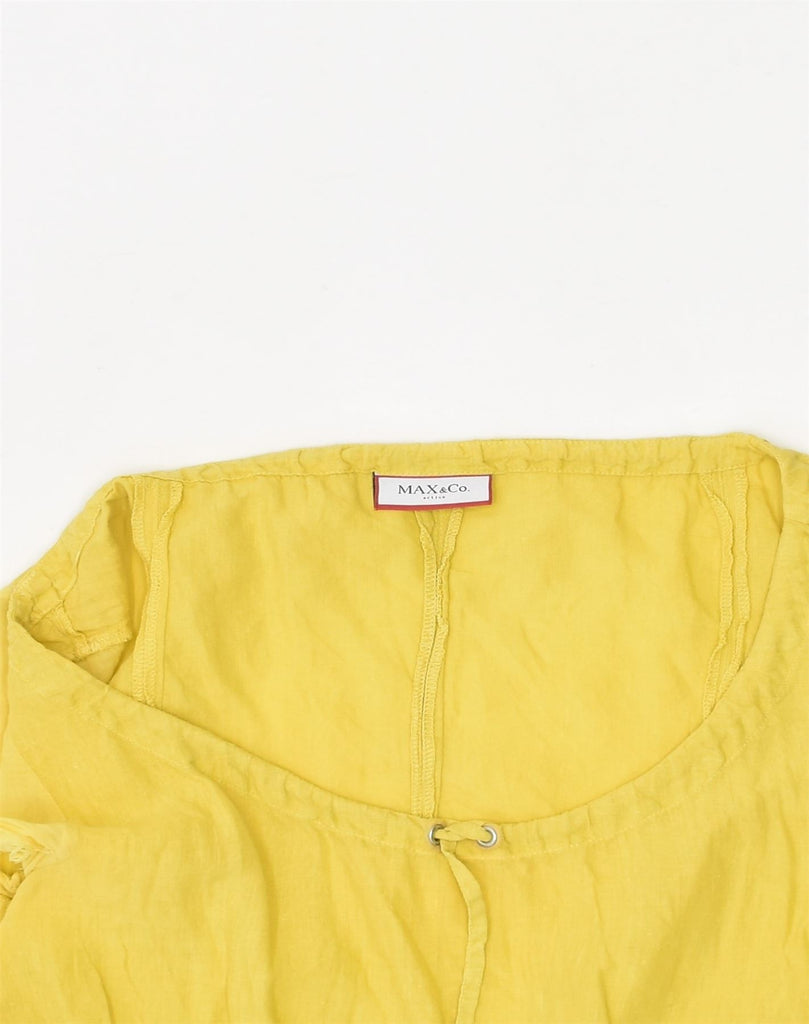 MAX & CO. Womens Short Sleeve Front Tie Blouse Top UK 4 XS Yellow Linen | Vintage | Thrift | Second-Hand | Used Clothing | Messina Hembry 