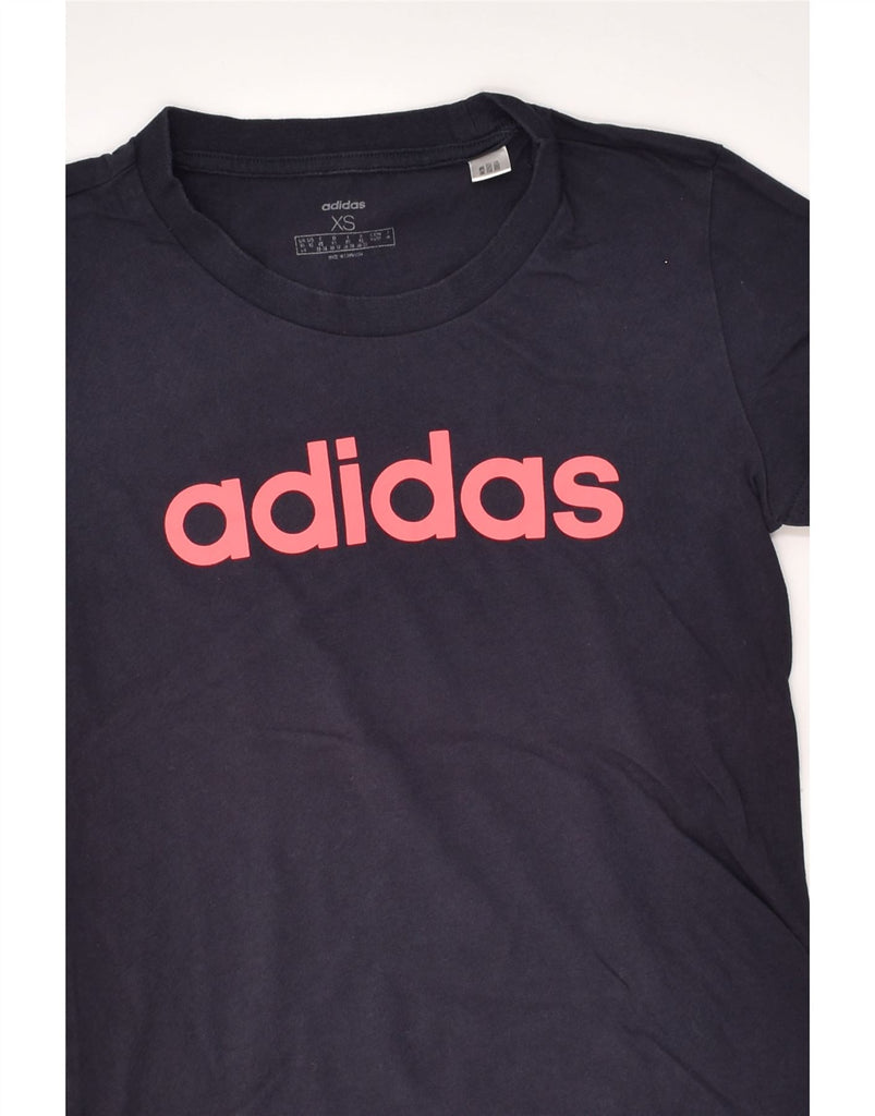 ADIDAS Womens Graphic T-Shirt Top UK 6 XS Navy Blue Cotton | Vintage Adidas | Thrift | Second-Hand Adidas | Used Clothing | Messina Hembry 