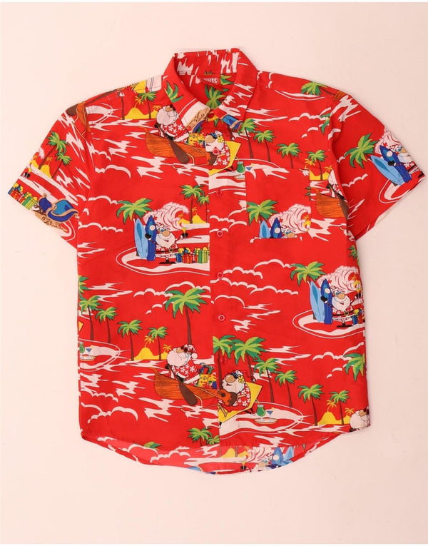 Lowes Boys Abstract Pattern Short Sleeve Shirt 11-12 Years Red Hawaiian