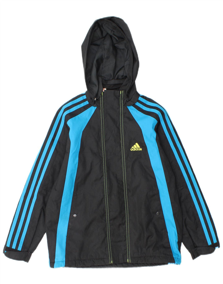 ADIDAS Boys Hooded Windbreaker Jacket 7-8 Years Navy Blue Colourblock