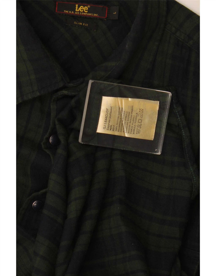 Lee Mens Slim Fit Flannel Shirt Large Green Check Cotton
