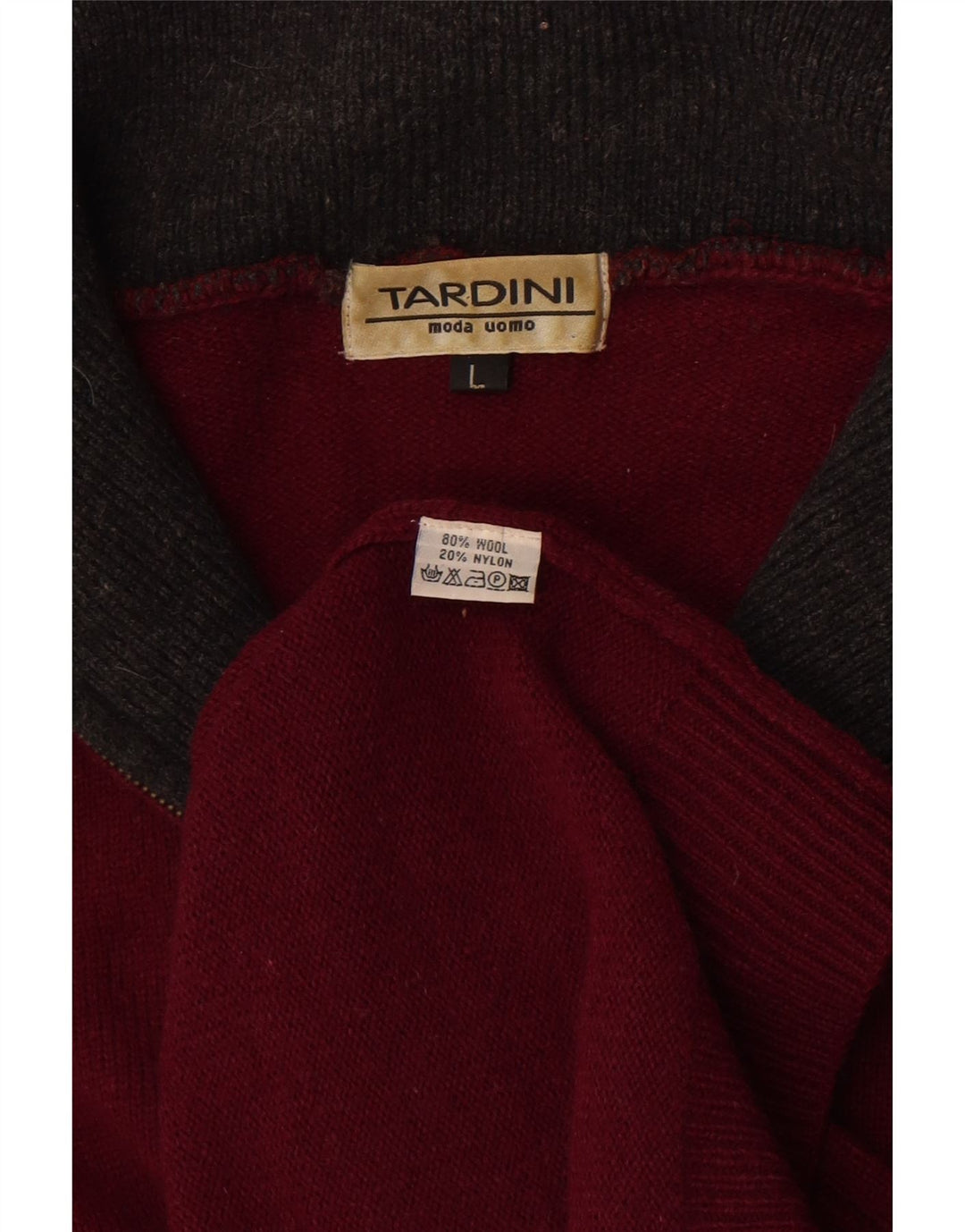 Tardini Mens Zip Neck Jumper Sweater Large Burgundy Wool