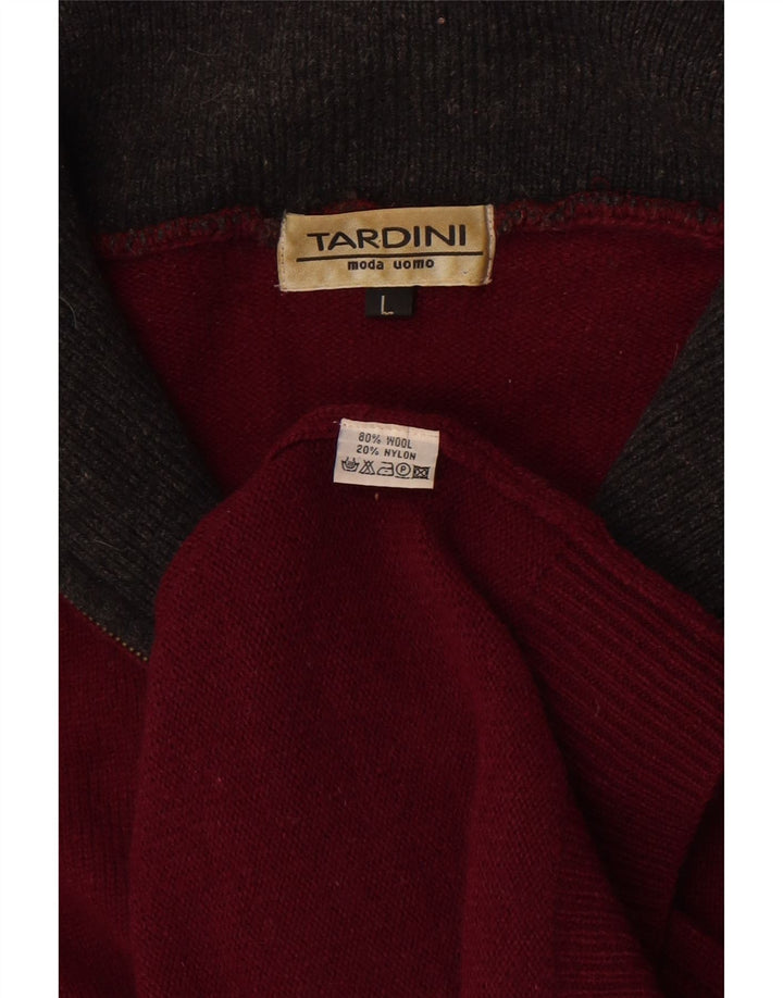Tardini Mens Zip Neck Jumper Sweater Large Burgundy Wool