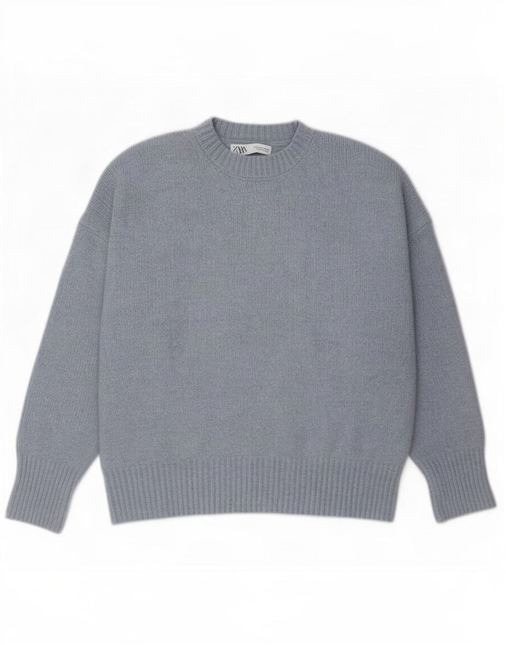 Zara Womens Oversized Crew Neck Jumper Sweater UK 10 Small Grey Polyester