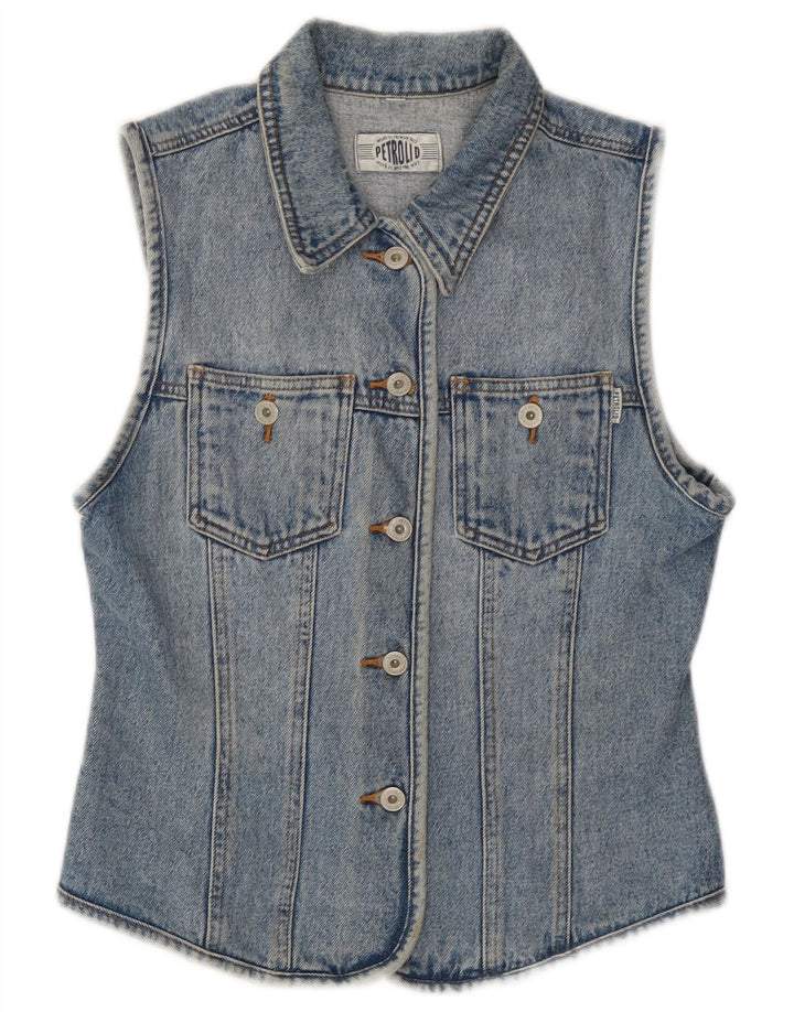 Vintage Womens Denim Waistcoat UK 12 Medium Blue Cotton