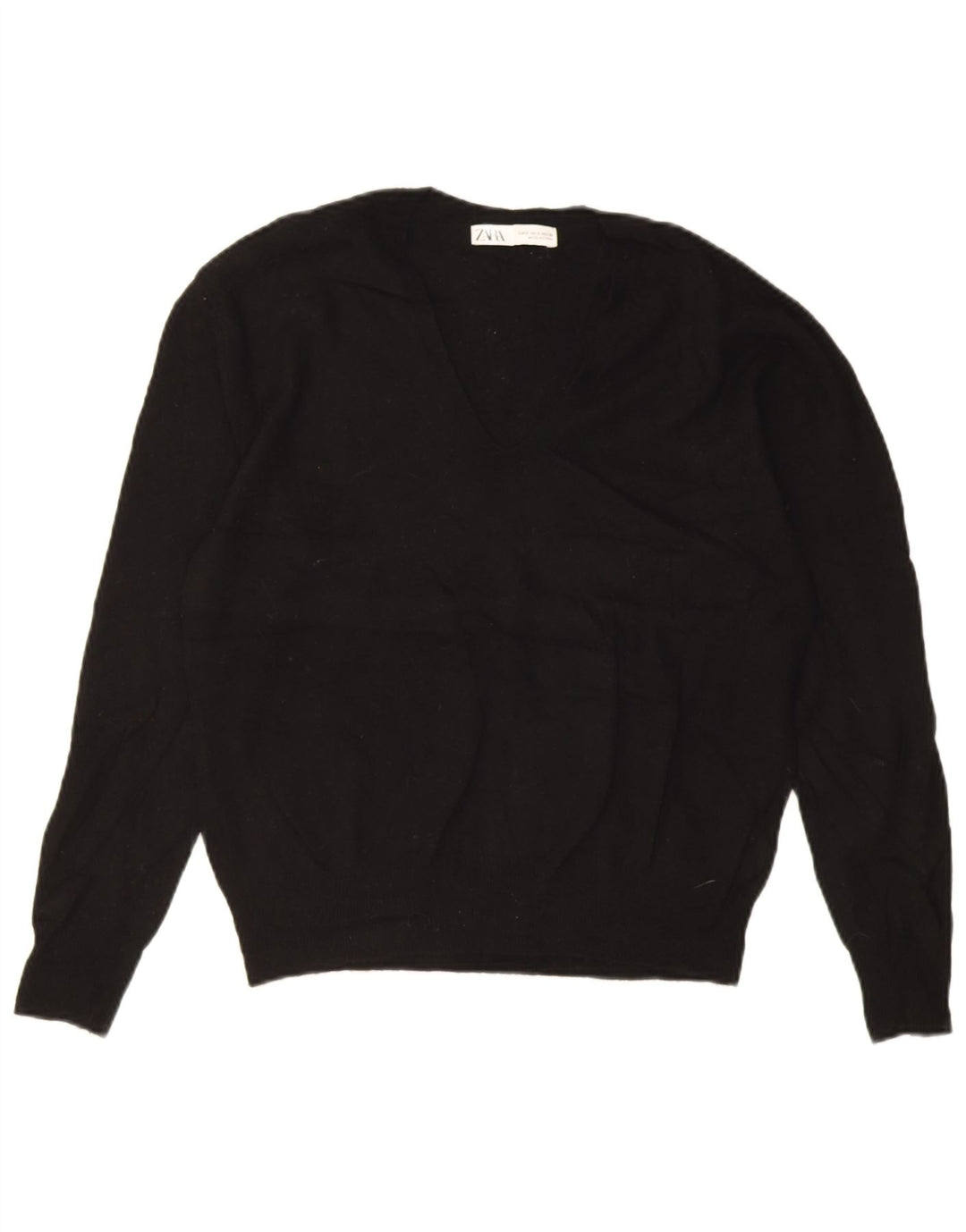 Zara Womens Oversized V-Neck Jumper Sweater UK 10 Small Black Wool