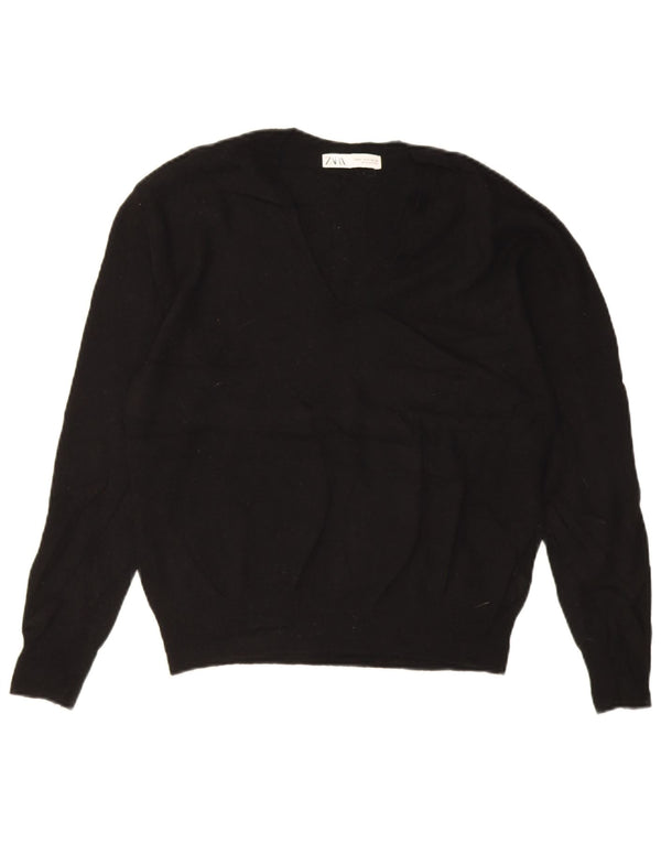 Zara Womens Oversized V-Neck Jumper Sweater UK 10 Small Black Wool