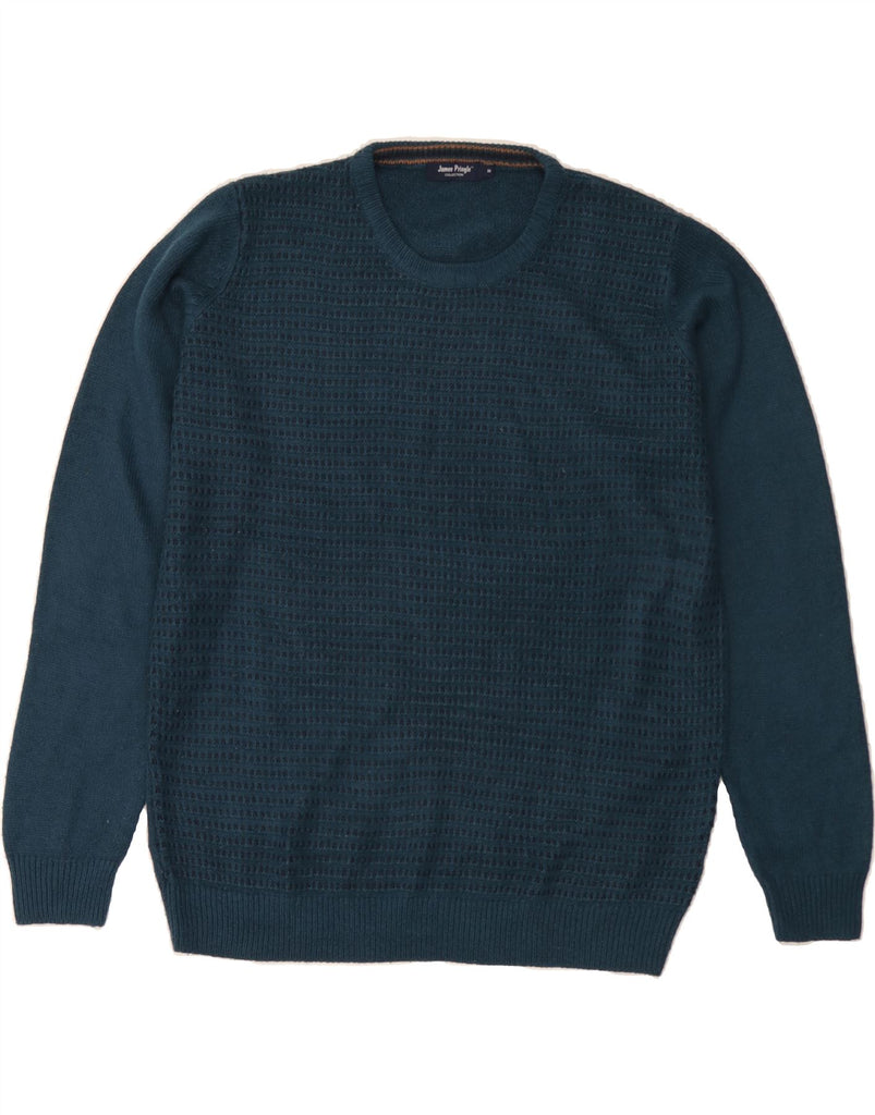 JAMES PRINGLE Mens Crew Neck Jumper Sweater Medium Navy Blue Striped Vintage James Pringle and Second-Hand James Pringle from Messina Hembry 