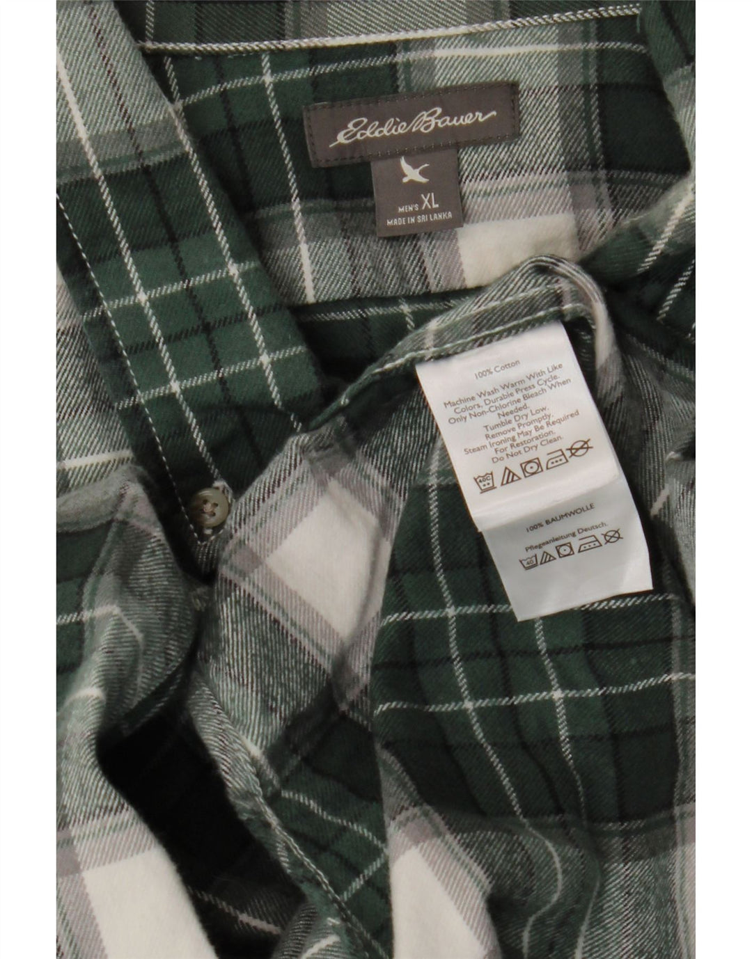 EDDIE BAUER Mens Relaxed Fit Flannel Shirt XL Green Check Cotton