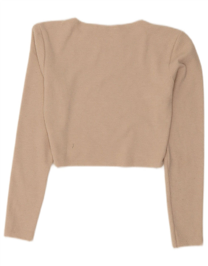Zara Womens Crop Top Long Sleeve UK 12 Medium Beige Polyester