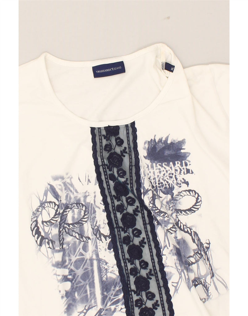TRUSSARDI Womens Graphic T-Shirt Top UK 18 XL White | Vintage Trussardi | Thrift | Second-Hand Trussardi | Used Clothing | Messina Hembry 