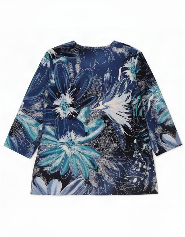 Vintage Womens Top 3/4 Sleeve UK 16 Large Blue Floral