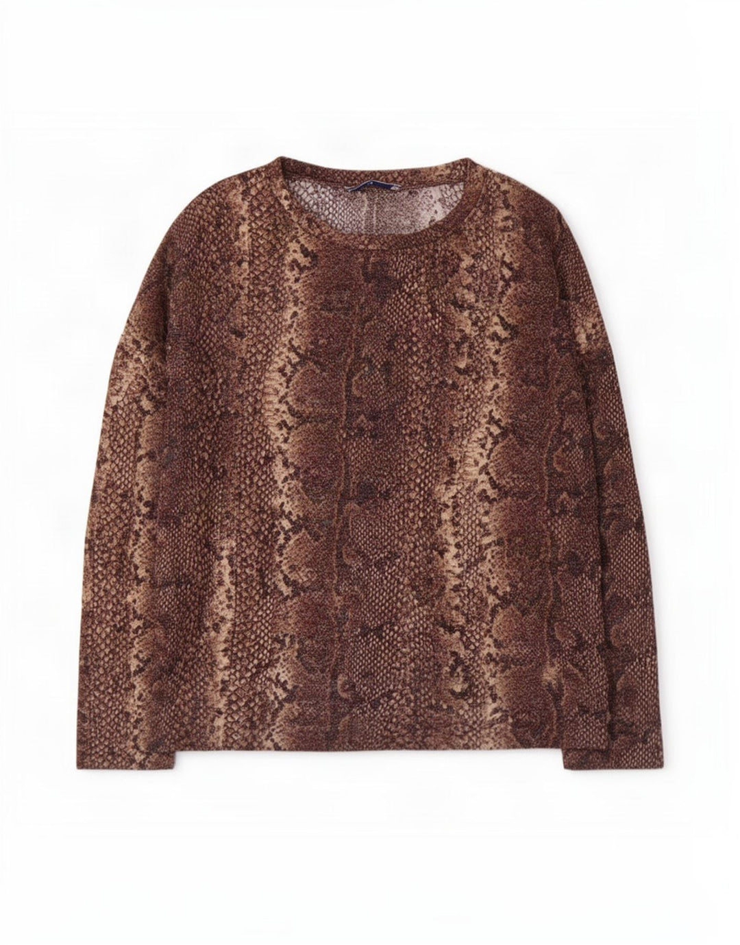 Zara Womens Top 3/4 Sleeve UK 14 Medium Brown Animal Print
