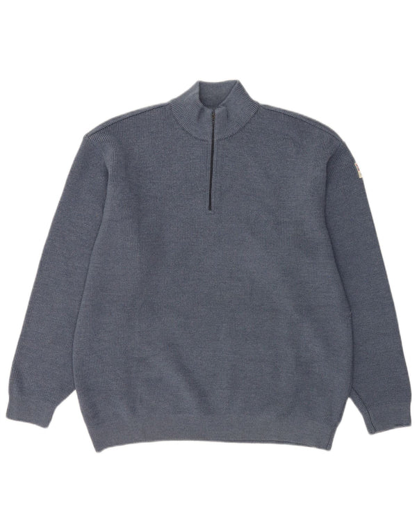 AMERIGO VESPUCCI Mens Zip Neck Jumper Sweater XL Blue Virgin Wool