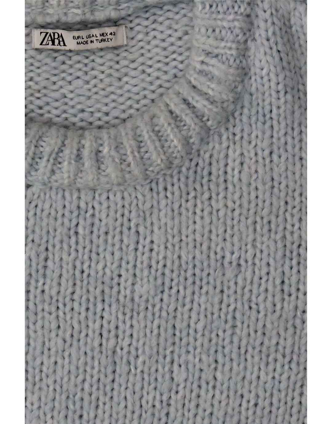 Zara Mens Crew Neck Jumper Sweater Large Blue Acrylic