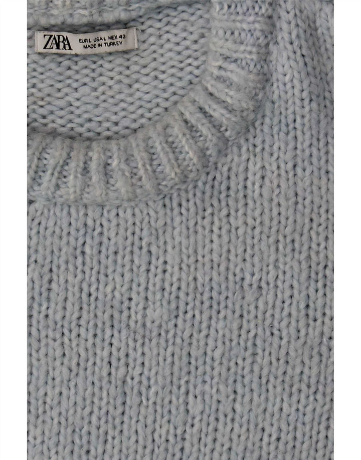 Zara Mens Crew Neck Jumper Sweater Large Blue Acrylic