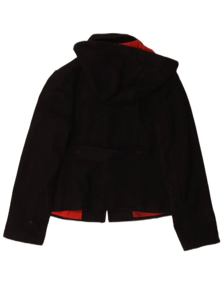 Laura Ashley Womens Hooded Duffle Jacket UK 12 Medium Black Wool