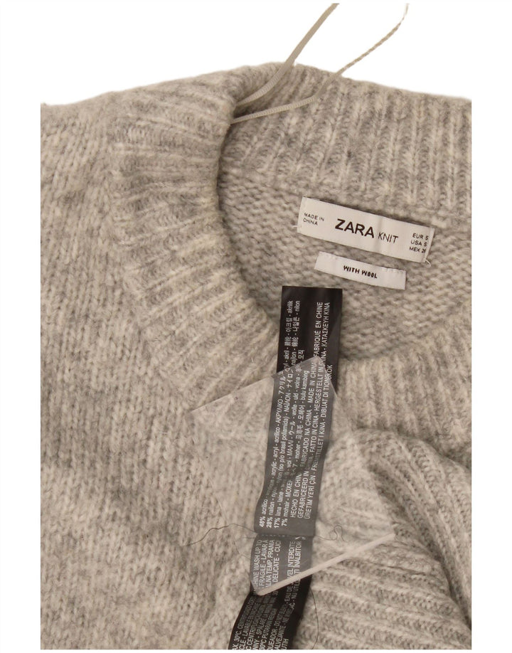 Zara Womens Oversized Crew Neck Jumper Sweater UK 10 Small Grey Flecked