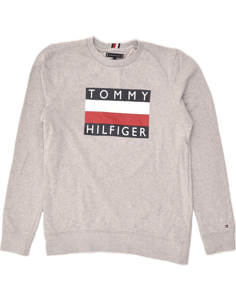 TOMMY HILFIGER Boys Graphic Sweatshirt Jumper 13-14 Years Grey Cotton | Vintage Tommy Hilfiger | Thrift | Second-Hand Tommy Hilfiger | Used Clothing | Messina Hembry 