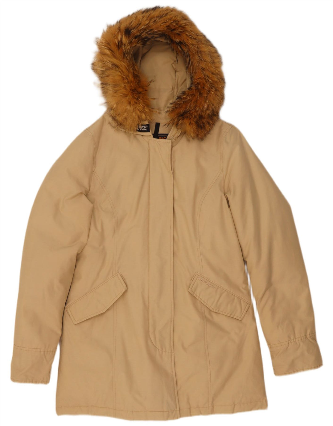 Woolrich Womens Hooded Padded Coat UK 14 Medium Beige Cotton