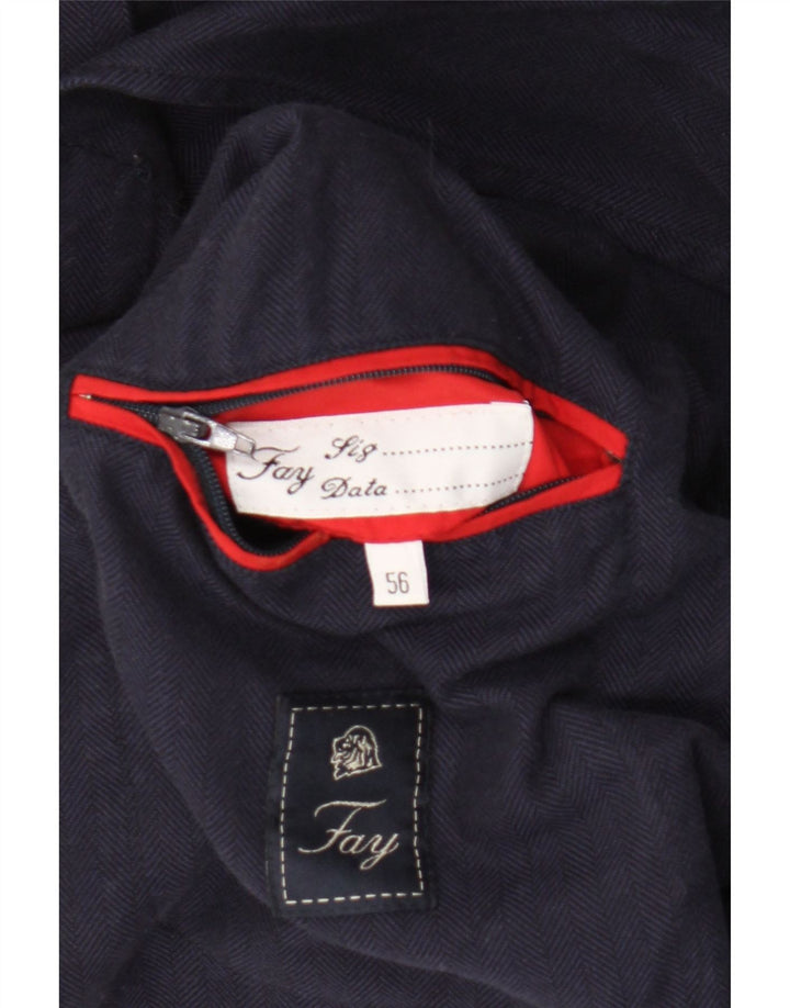 Fay Mens 3 Button Blazer Jacket IT 56 3XL Navy Blue Herringbone