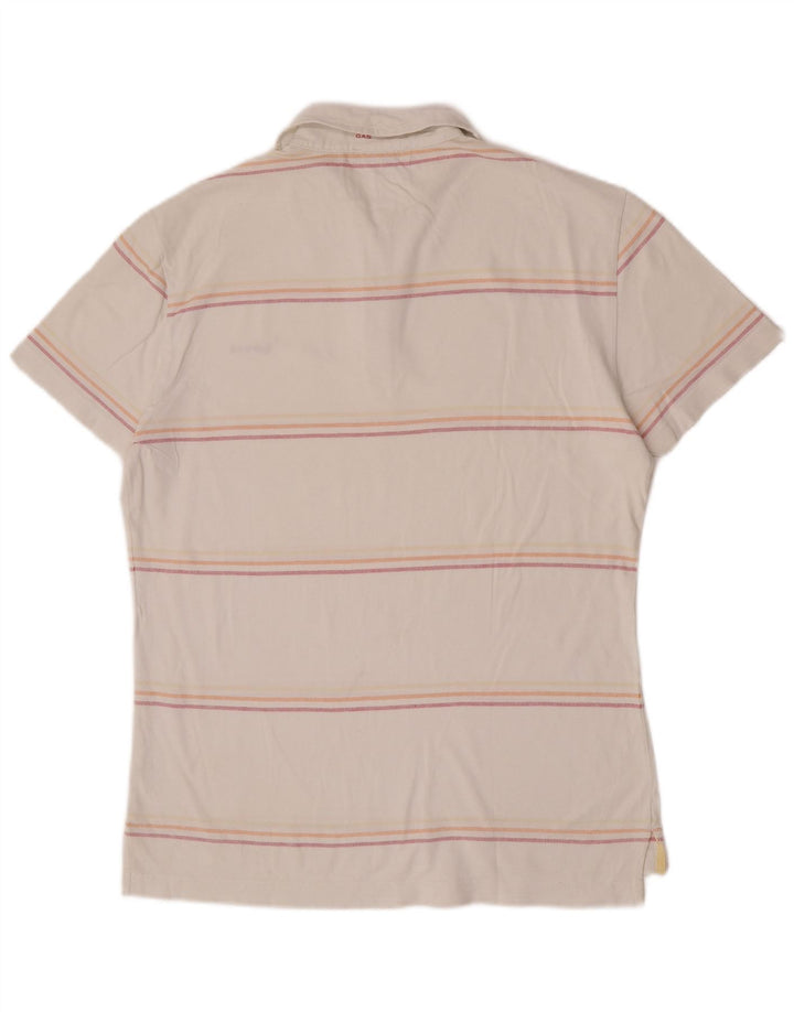 Gas Mens Polo Shirt Medium White Striped Cotton