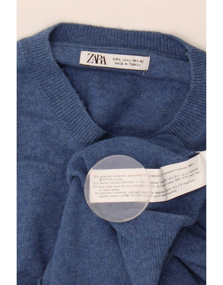 Zara Mens Crew Neck Jumper Sweater Large Blue Polyamide