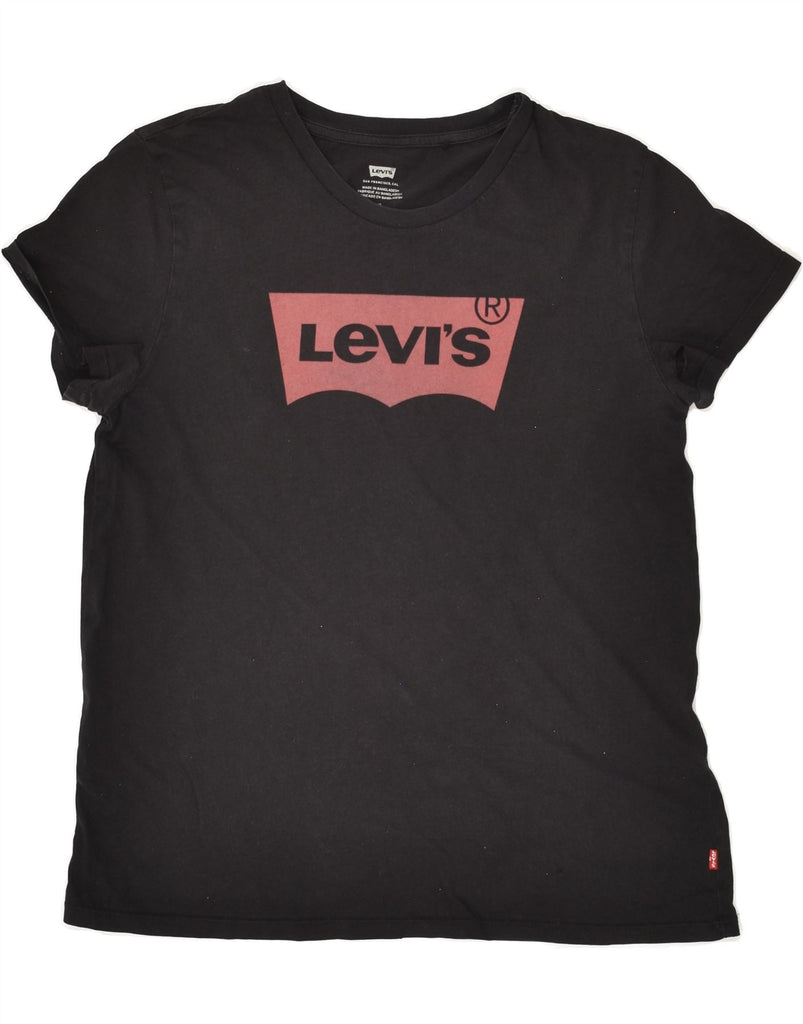 LEVI'S Womens Graphic T-Shirt Top UK 14 Medium Black Vintage Levi's and Second-Hand Levi's from Messina Hembry 