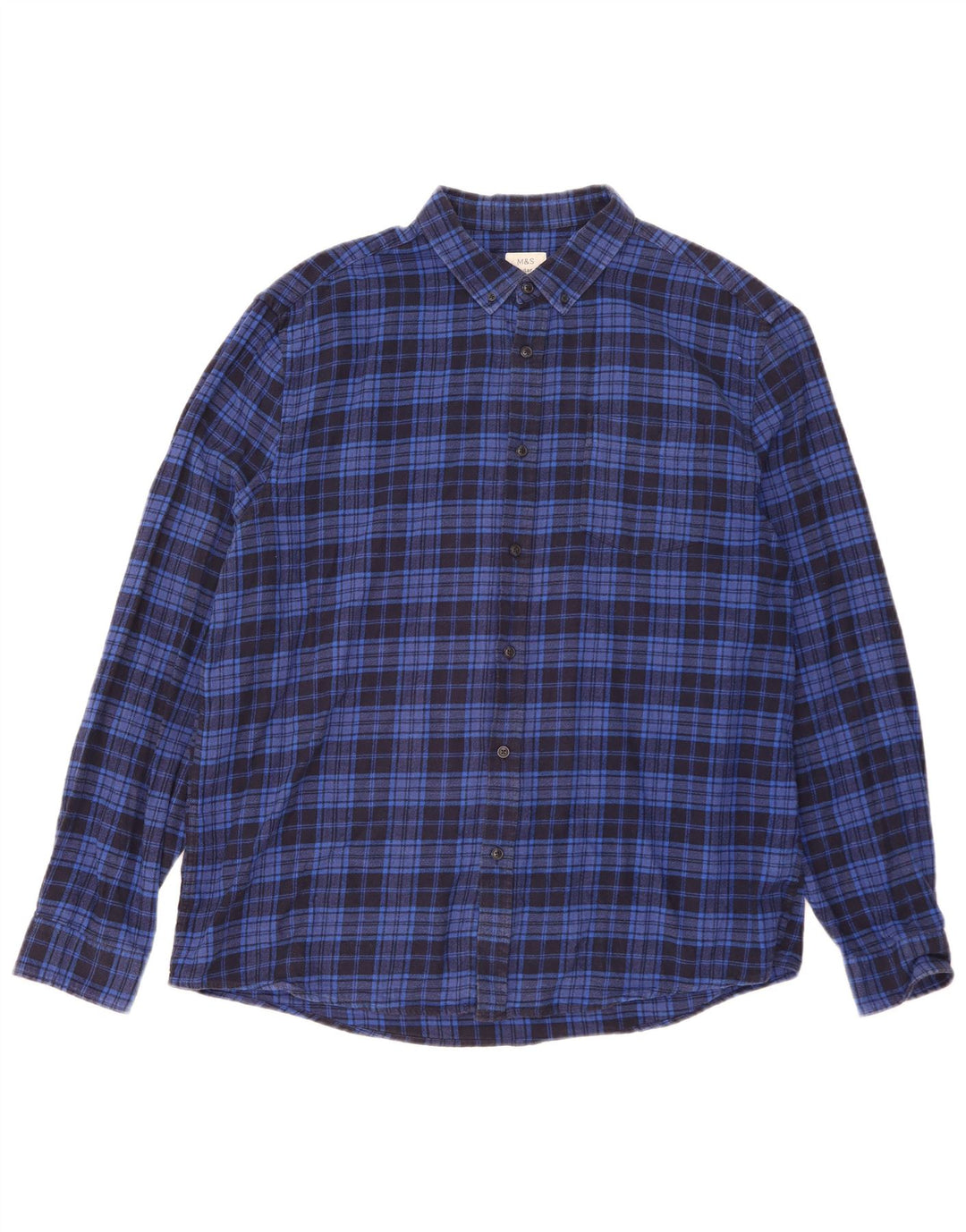Marks & Spencer Mens Regular Fit Flannel Shirt XL Blue Check Cotton