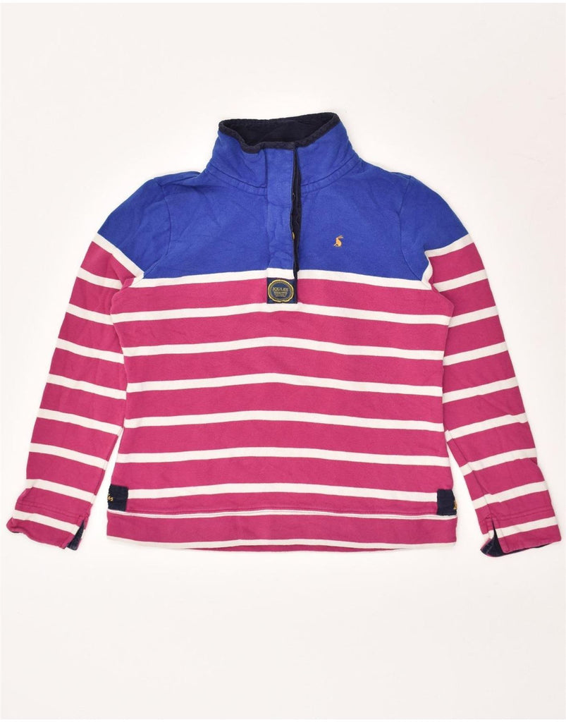 JOULES Womens Button Neck Sweatshirt Jumper UK 12 Medium Pink Striped | Vintage Joules | Thrift | Second-Hand Joules | Used Clothing | Messina Hembry 