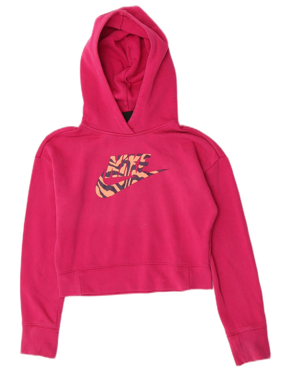 Nike Girls Crop Graphic Standard Fit Hoodie Jumper 12-13 Years Large Pink