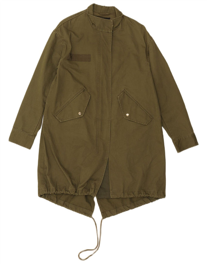 Zara Womens Graphic Oversized Parka Jacket UK 6 XS Khaki Floral Polyester