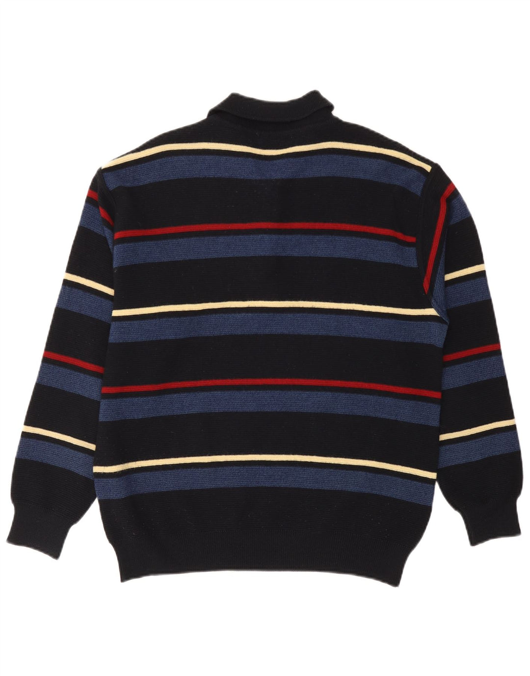 Vintage Mens Polo Neck Jumper Sweater Large Black Striped Wool