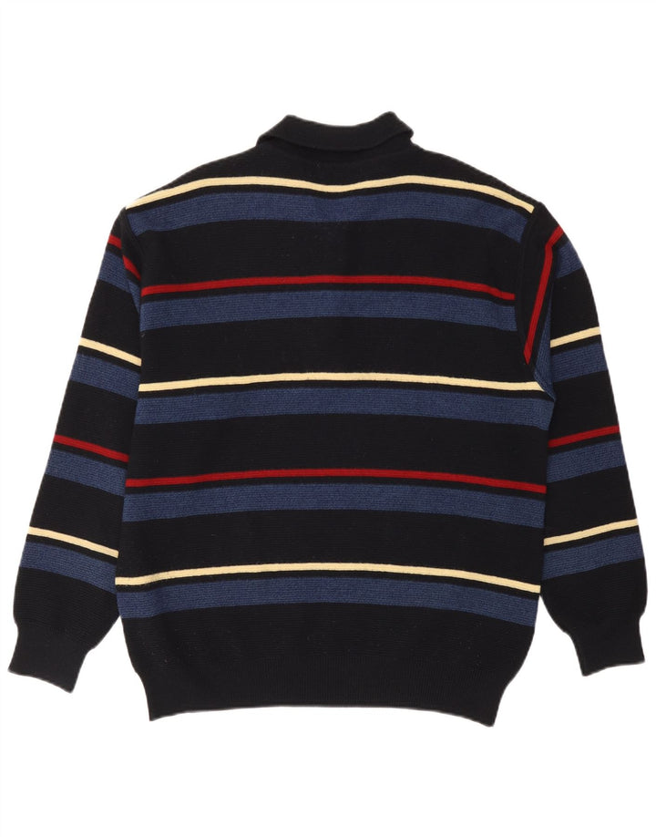 Vintage Mens Polo Neck Jumper Sweater Large Black Striped Wool